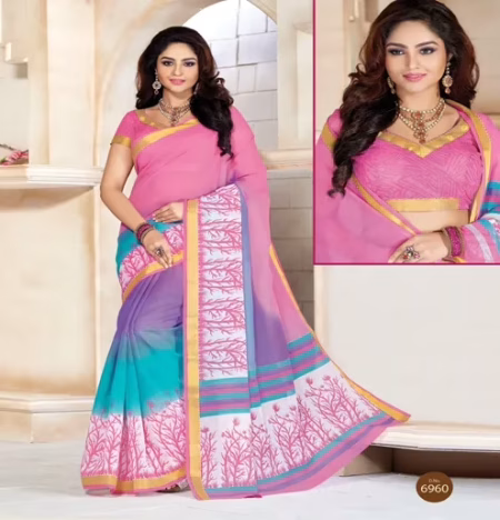 Kajri Pink Printed Cotton Saree