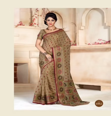 Kajri Brown Cotton Saree