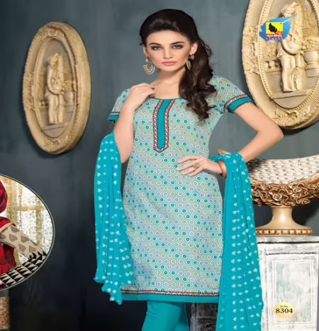 Mahek Aqua Blue Jacquard Brasso Unstitched Suit