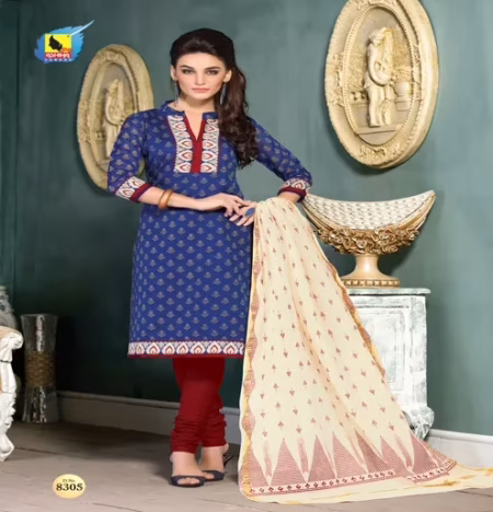 Mahek Navy & Red Jacquard Brasso Unstitched Suit