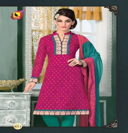 Mahek Red & Sea Green Jacquard Brasso Unstitched Suit