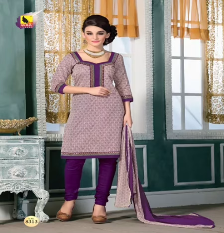 Mahek Beige & Purple Jacquard Brasso Unstitched Suit