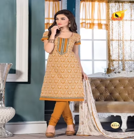 Mahek Orange Jacquard Brasso Unstitched Suit