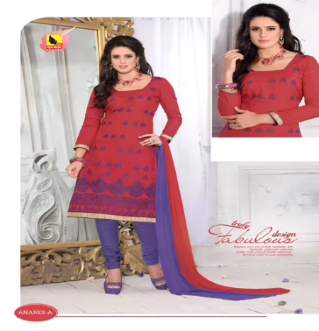 Anandi-A Cotton Cream & Pink Color Unstitched Suit