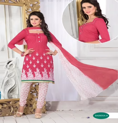 Barkha Cotton Orange & Mahendi Green Unstitched Suit