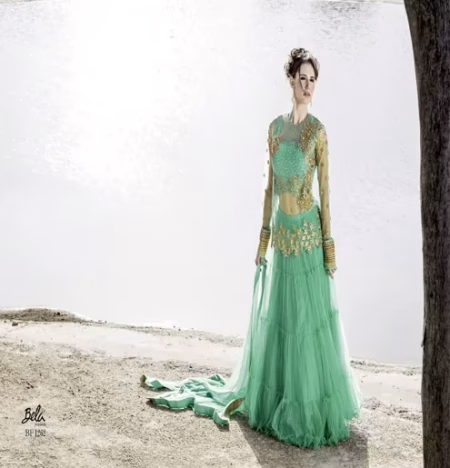 Mizzoli Green Net Cancan Anarkali Suit
