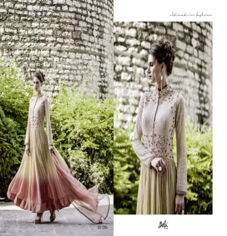 Mizzoli Beige Pink Georgette Anarkali Suit