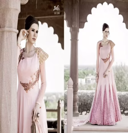 Mizzoli Pink Poly Viscos Net Anarkali Suit