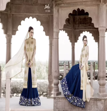 Mizzoli Beige Blue Georgette Anarkali Suit