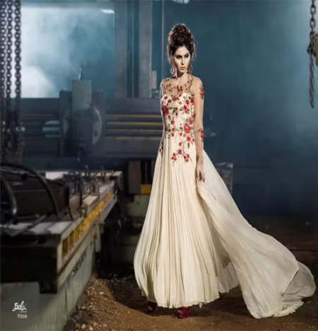 Mizzoli White Chiffon Net Anarkali Suit