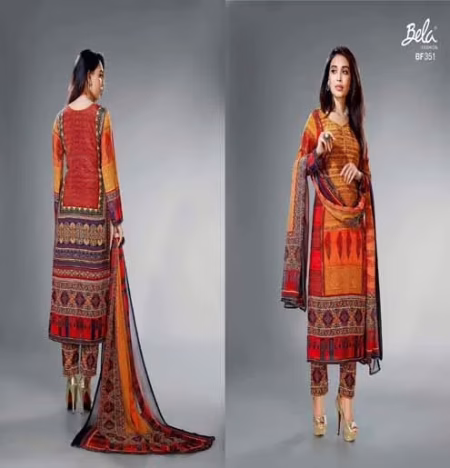 Mizzoli Multi Colour Crape Silk Straight Suit