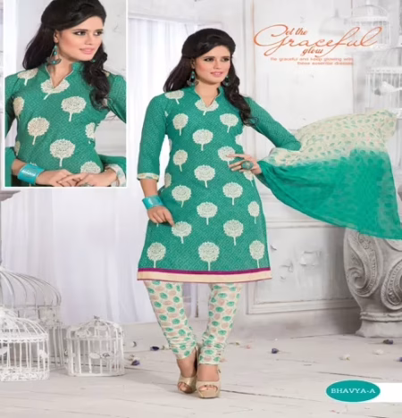 Bhavya-A Cotton Pink & Off-White Color Unstitched Suit