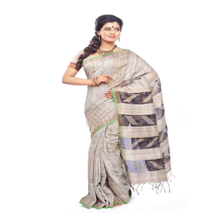 GRAY COLOUR HANDLOOM GHICHA SILK SAREE