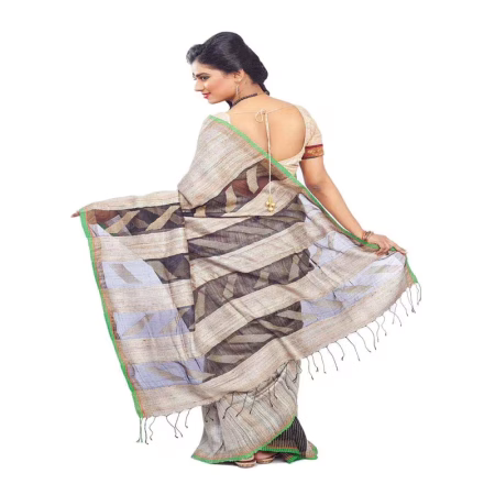 GRAY COLOUR HANDLOOM GHICHA SILK SAREE