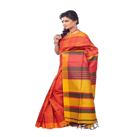 CORAL COLOUR DESIGNER SILK SAREE