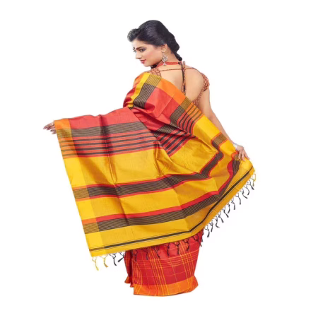 CORAL COLOUR DESIGNER SILK SAREE