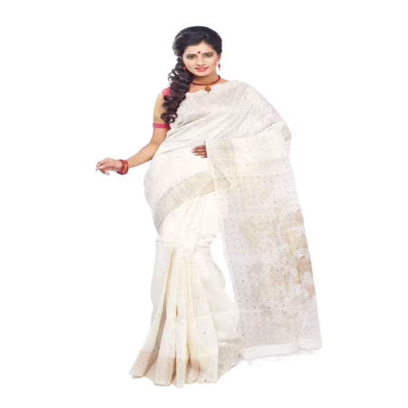 WHITE COLOUR DESIGNER GHICHA WITH GARNET SILK SAREE