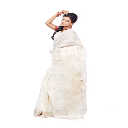 WHITE COLOUR DESIGNER GHICHA WITH GARNET SILK SAREE