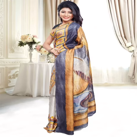 Original Modern Aat Hand Painting Silk Saree