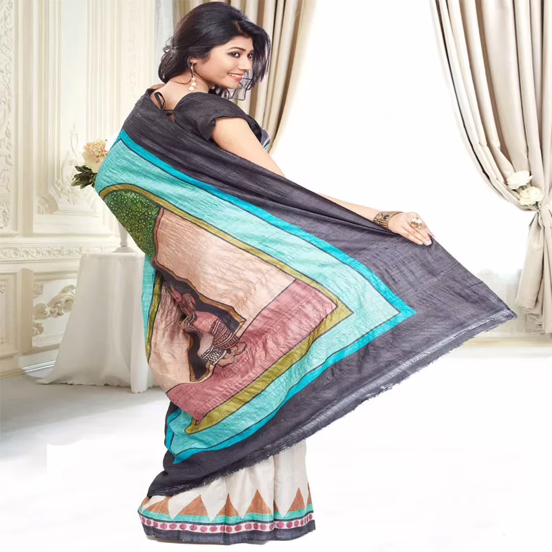 Original Modern Aat Hand Painting Silk Saree