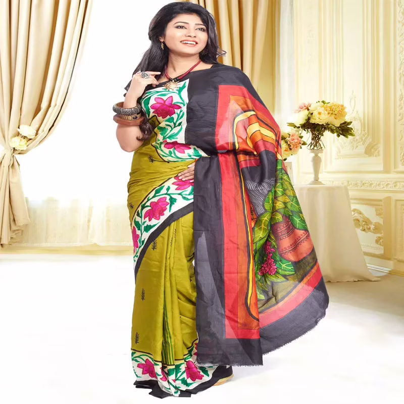 Original Modern Art Hand Painting Silk Saree