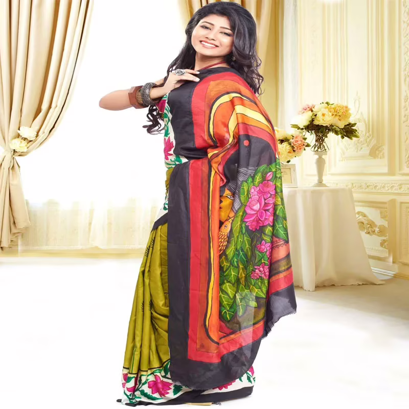 Original Modern Art Hand Painting Silk Saree