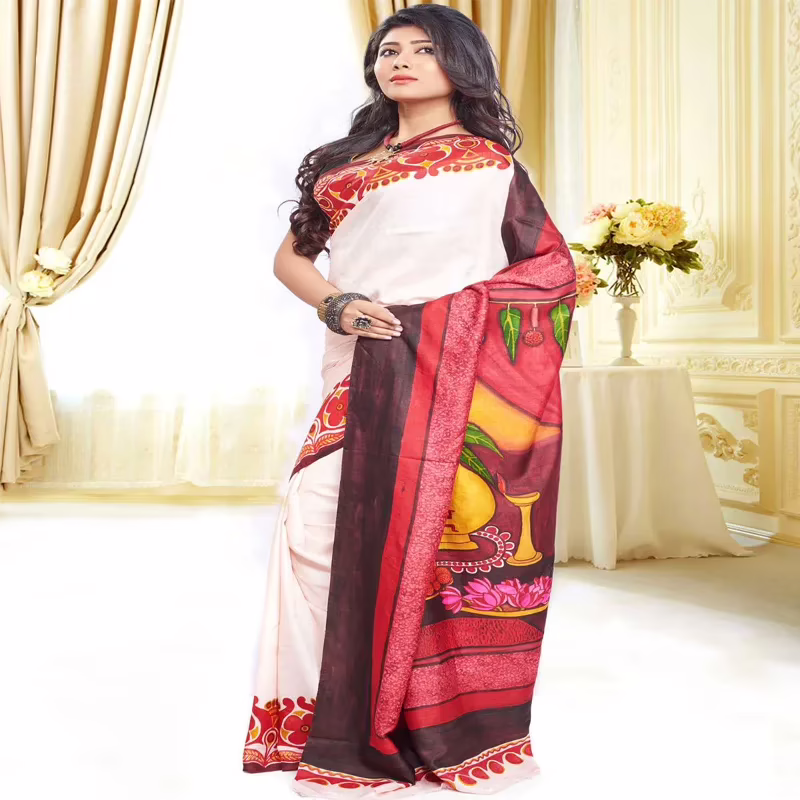 Original Modern Art Hand Painting Silk Saree