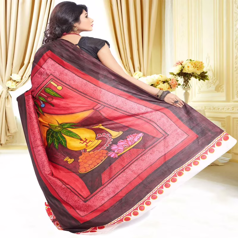 Original Modern Art Hand Painting Silk Saree