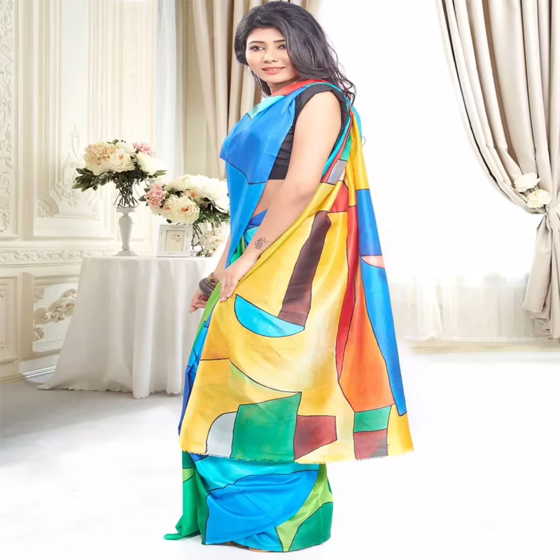 Original Modern Art Hand Painting Silk Saree