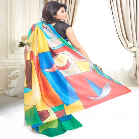 Original Modern Art Hand Painting Silk Saree