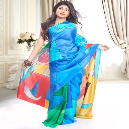 Original Modern Art Hand Painting Silk Saree