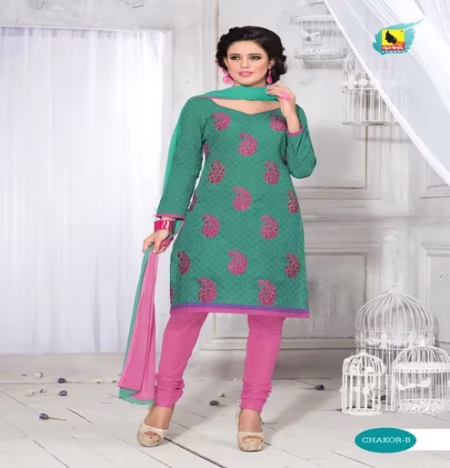 Chakor-B Cotton Orange & Purple Color Unstitched Suit