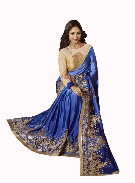 Club Art Decor Designer Blue Saree With Pure Natural Fabrics