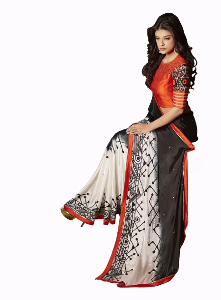 Club Art Decor Designer White Saree With Pure Natural Fabrics