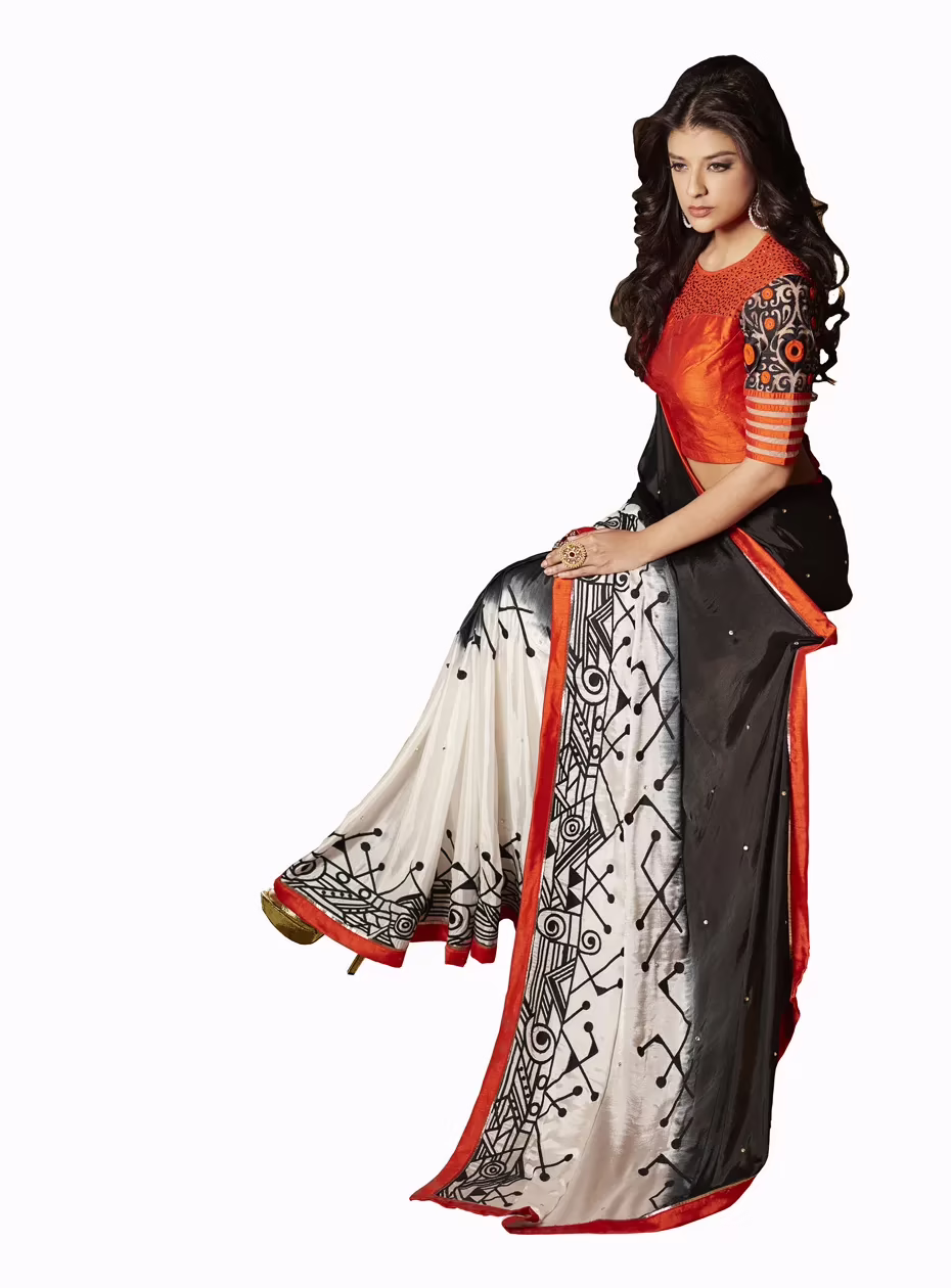 Club Art Decor Designer White Saree With Pure Natural Fabrics