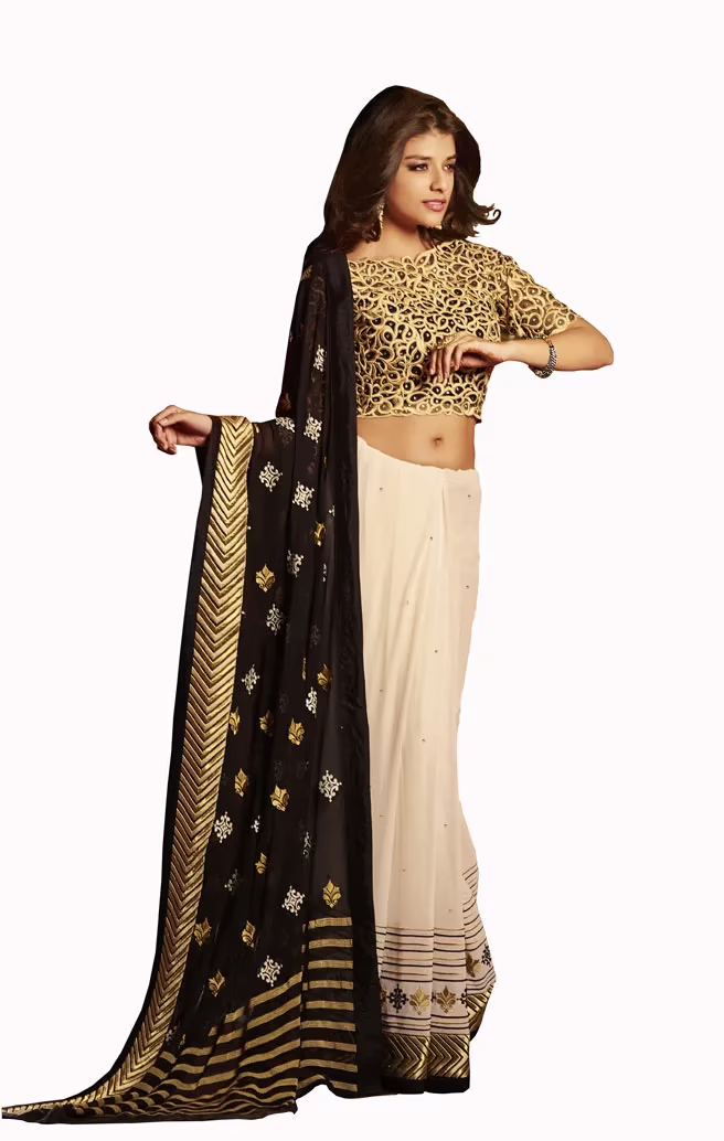 Club Art Decor Designer White Saree With Pure Natural Fabrics