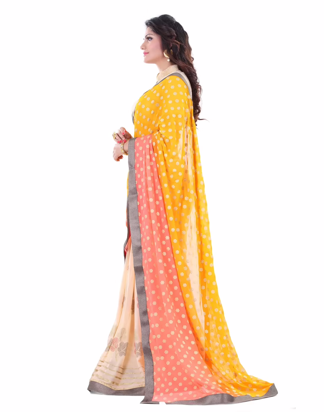 Club Art Decor Designer Yellow and Cream Saree with Designer Gold Blouse