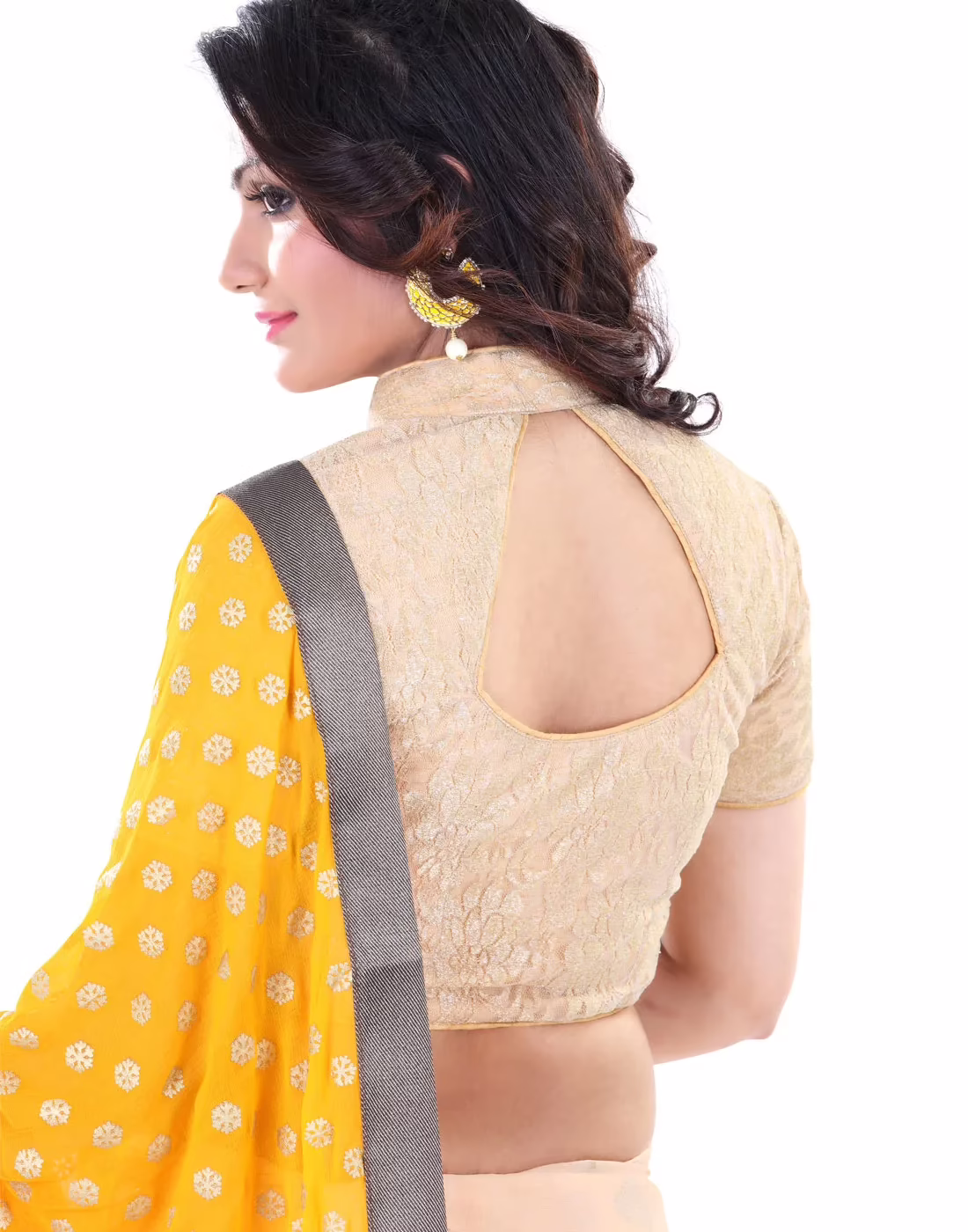 Club Art Decor Designer Yellow and Cream Saree with Designer Gold Blouse