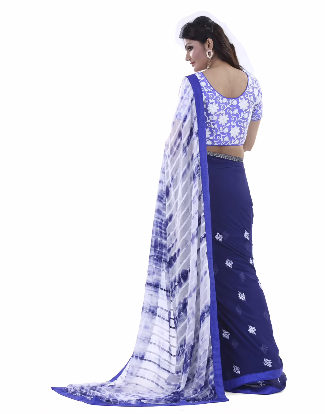 Club Art Decor Designer Blue And White Saree with Designer Blue Blouse