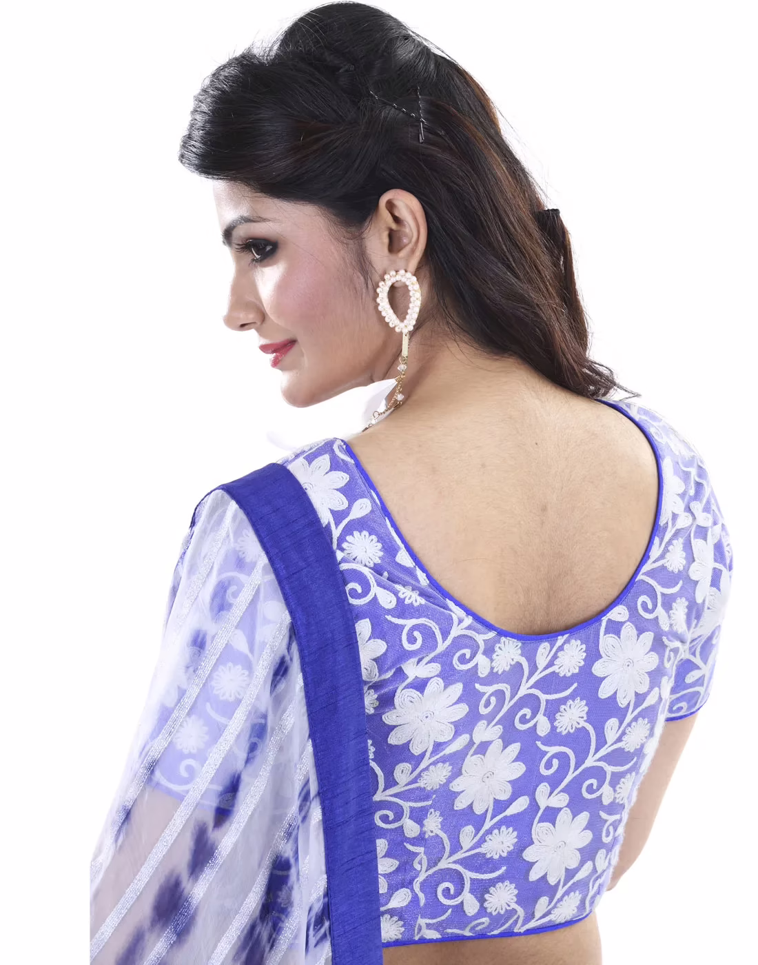 Club Art Decor Designer Blue And White Saree with Designer Blue Blouse