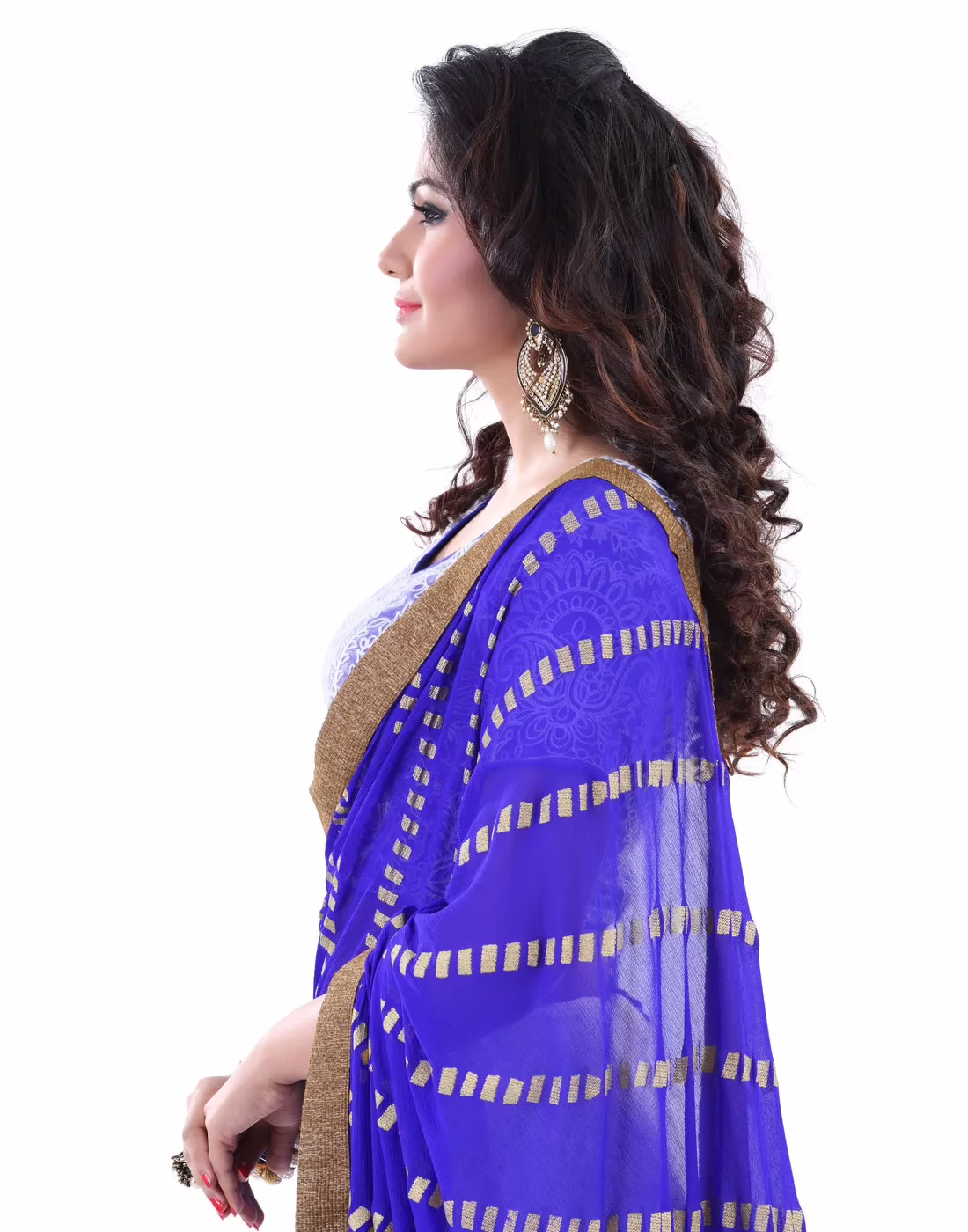 Club Art Decor Designer White and Blue Saree with Designer Blue Blouse