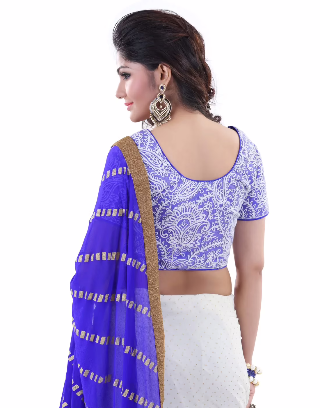 Club Art Decor Designer White and Blue Saree with Designer Blue Blouse