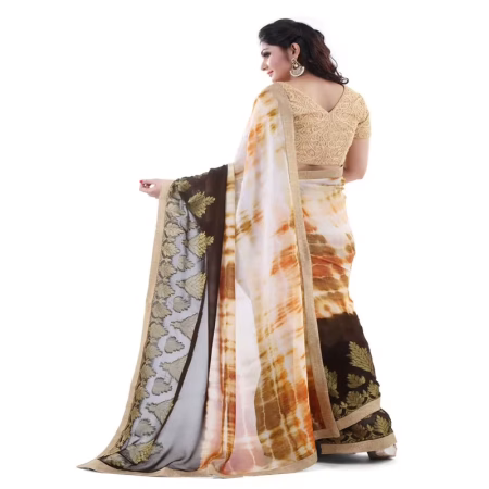 Club Art Decor Designer Multi Saree with Designer Gold Blouse