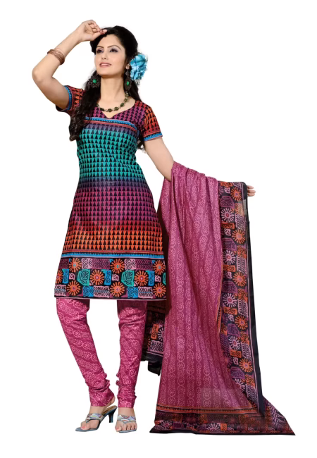 Cotton Bazaar Teal & Pink Pure Cotton Un-Stitched Salwar Suit