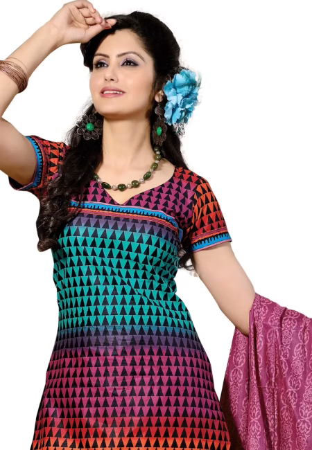 Cotton Bazaar Teal & Pink Pure Cotton Un-Stitched Salwar Suit
