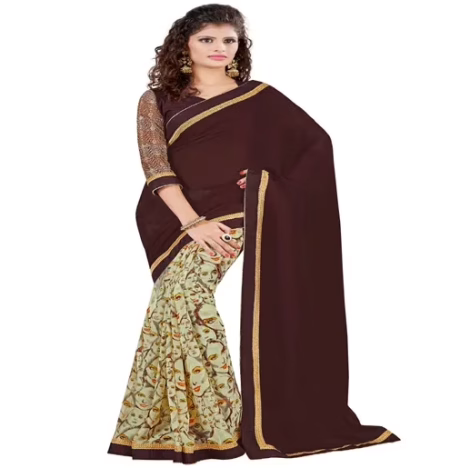 Brown & Cream Colour Georgette Occation Wear Traditional Saree With Matching Blouse Piece