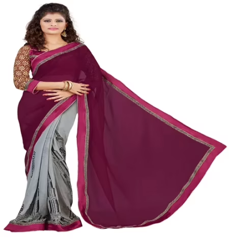 Magenta Grey Colour Georgette Occation Wear Traditional Saree With Matching Blouse Piece