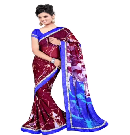 Maroon Colour Chiffon Floral Printed Occation Wear Traditional Saree With Matching Blouse Piece