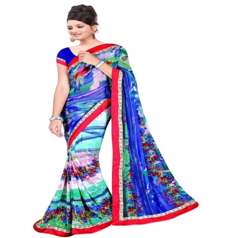 Multi Colour Chiffon Floral Printed Occation Wear Traditional Saree With Matching Blouse Piece
