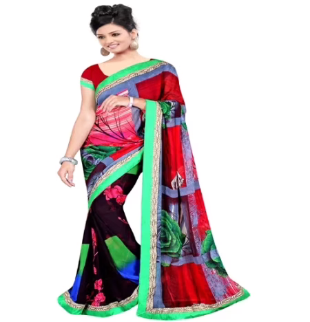 Multi Colour Chiffon Floral Printed Occation Wear Traditional Saree With Matching Blouse Piece
